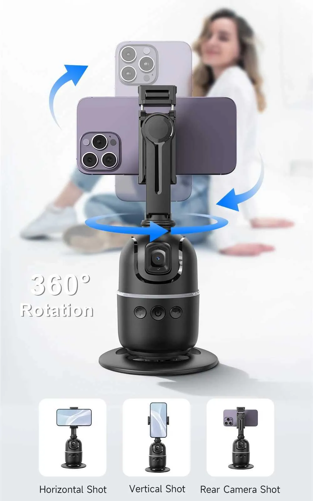 AI Tracking Gimbal Stabilizer Smartphone/CameraDesktop Cell Phone Holder360Rotation Selfie Stick Tripod For Video Photo_voghion.com