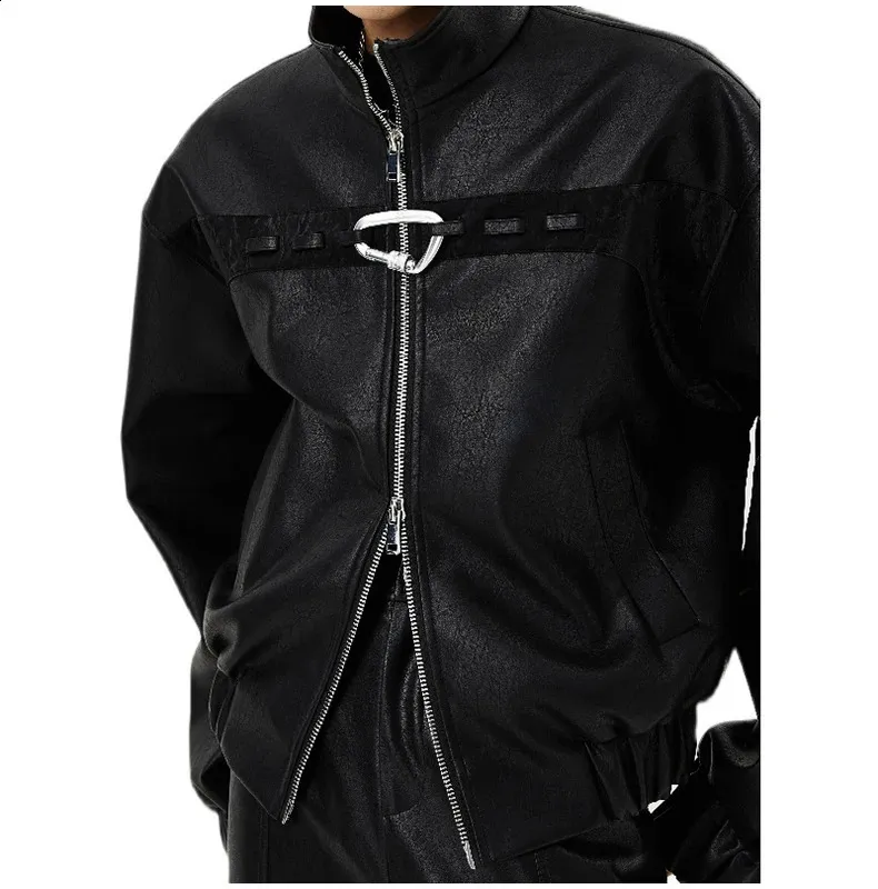 Oversized Reflective Patent Leather Jacket: Shiny Black Y2K
