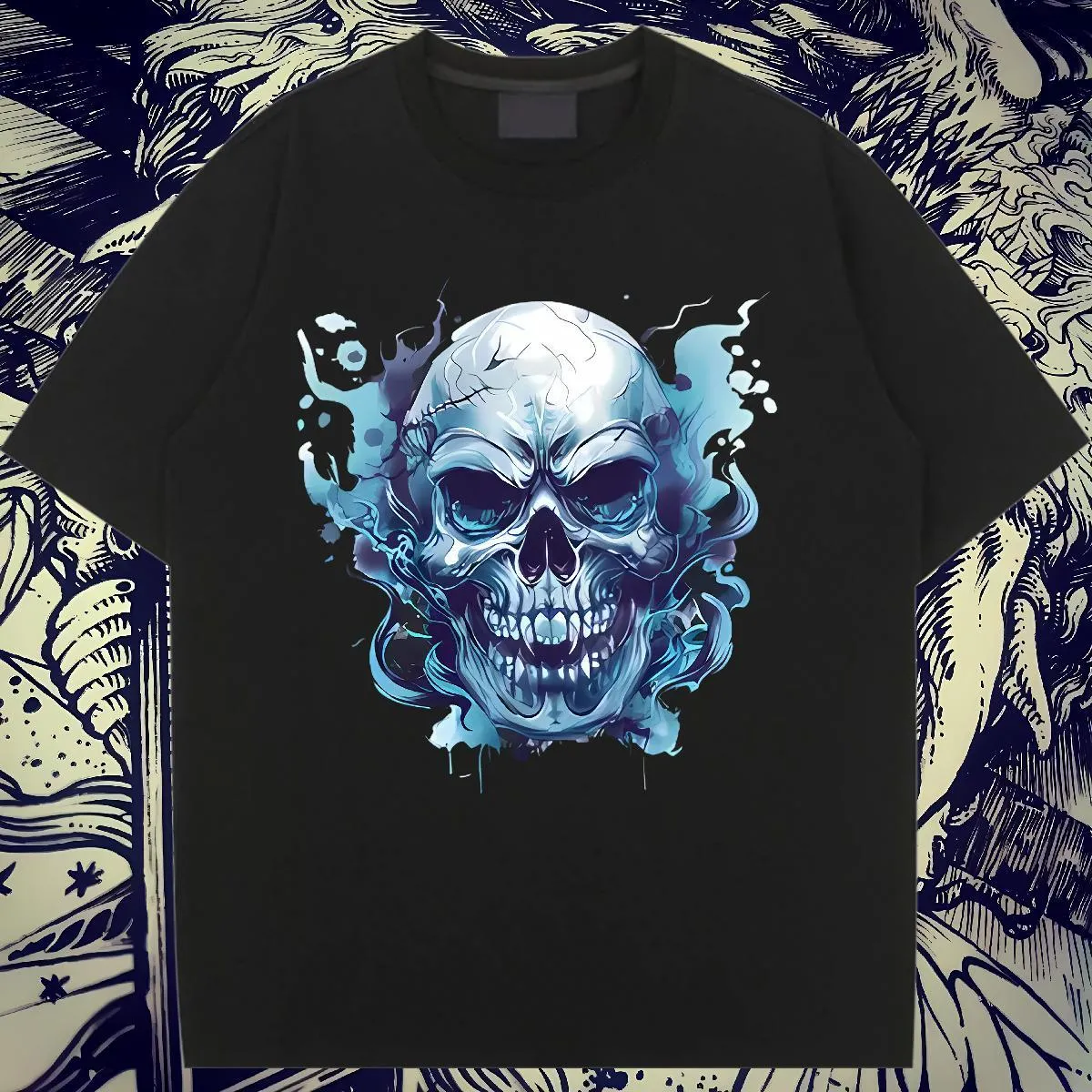 T-Shirt Noir Skull A1 - Taille XL - Fin De Stock - Neuf Avec Étiquettes - Coton - Homme