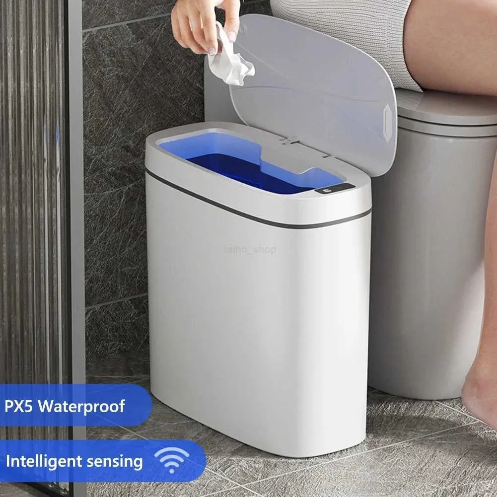 Cshidworld Automatic Bathroom Trash Can, Slim Smart Sensor Waste Bin, 3.95 Gallons, Waterproof, White