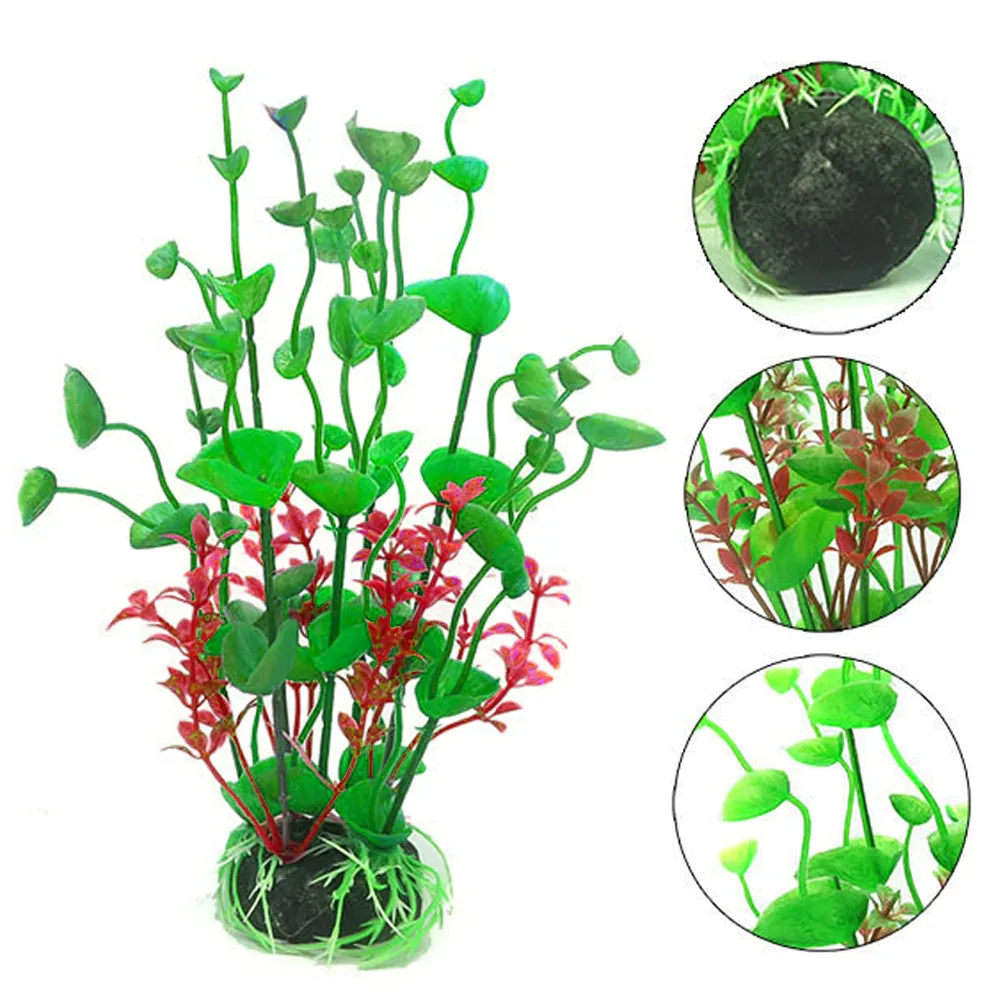 Mallofusa Artificial Aquarium Plants | 3-Pack 16" Purple Plastic Plants With Ceramic Base, Fish Tank Decor