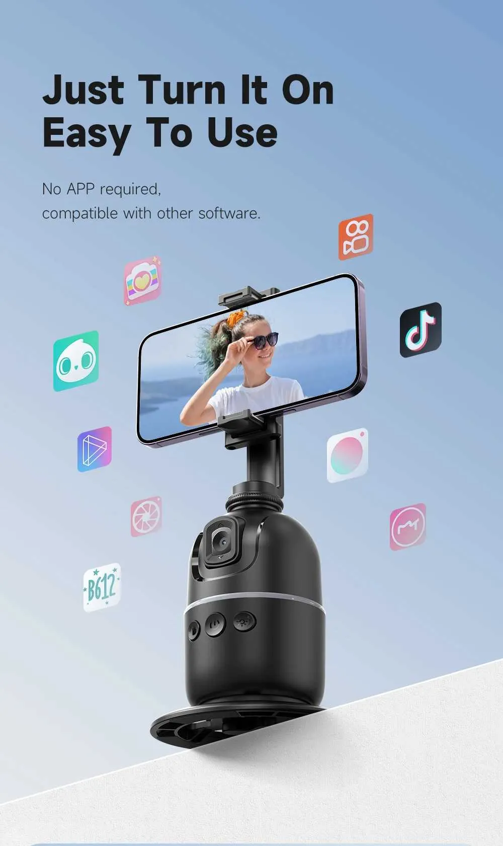 AI Tracking Gimbal Stabilizer Smartphone/CameraDesktop Cell Phone Holder360Rotation Selfie Stick Tripod For Video Photo_voghion.com