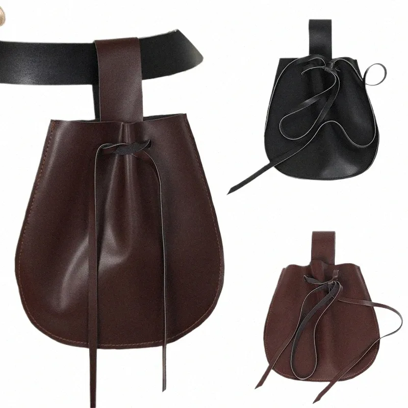 Vintage Medieval PU Leather Pouch Belt Bag Renaissance Coin Purse, LARP  Costume Accessory for Men Women, Drawstring Waist Bag