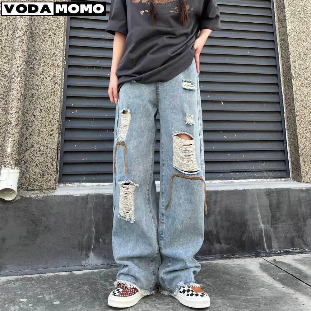 Streetwear Ripped Jean Femme Baggy Denim Jeans For Men Man Casual