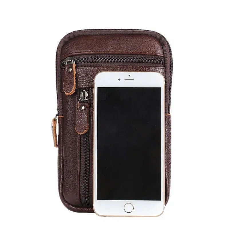 Cool Brown Leather Men's Waist Bag Phone Holster Shoulder Bag Mini Side Bag Belt Pouch For Men Cool Brown Leather Men's Waist Bag Phone Holster Shoulder Bag Mini Side Bag Belt Pouch For Men