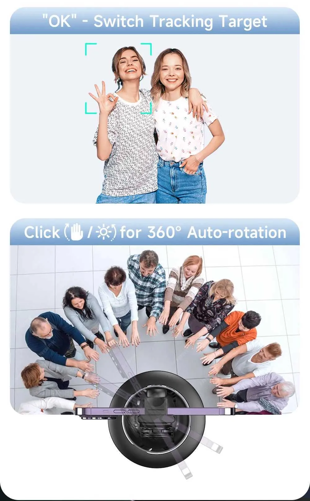 AI Tracking Gimbal Stabilizer Smartphone/CameraDesktop Cell Phone Holder360Rotation Selfie Stick Tripod For Video Photo_voghion.com