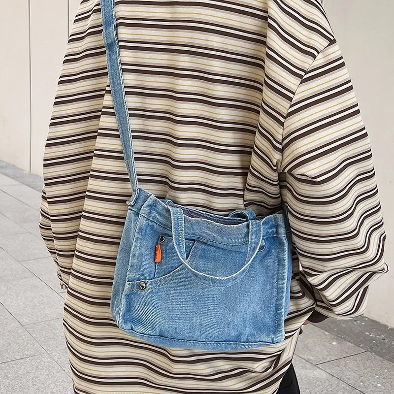 トートバッグ COYSEIO : 25SS / REVERSIBLE CHECK DENIM BAG (2COLORS) High-Quality Denim Crossbody Tote shoulder bag with Large