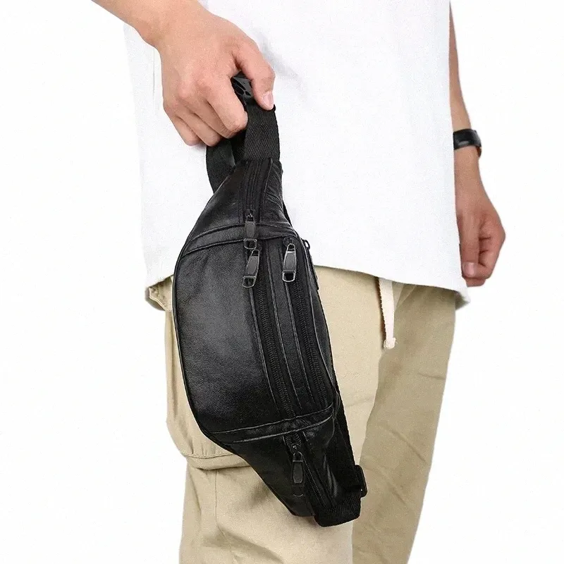 Mens Leather Chest Bag Slim Waist Pack, Outdoor Sports Tactical