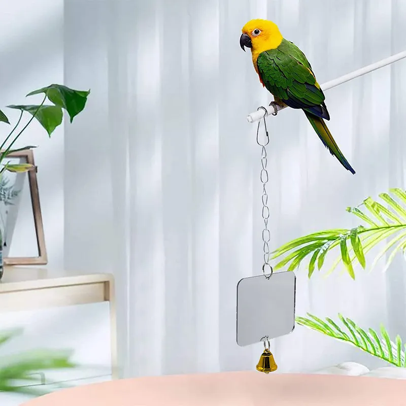 Parrot Mirror Toy with Bell for Birdcage Decorative Pendant 2024 Pet Product
