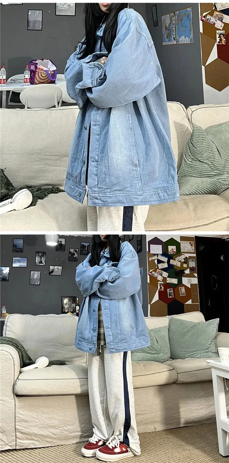 Y2K Jean Jacket: Vintage Harajuku Streetwear, Loose Fit