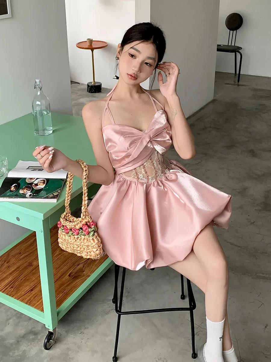 ワンピース Fountain Lace Up Bow Dress sakura pink M 新色】Fountain Lace Up Bow Dress