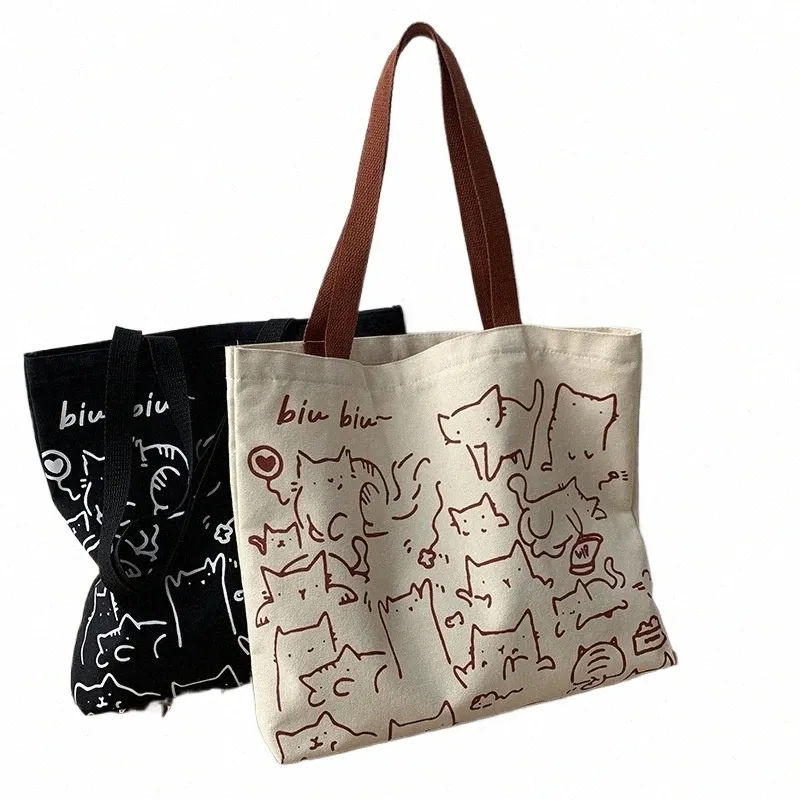バッグ @cat@ Japanese Cat Canvas Shopper Tote Bag with Zipper, Cute
