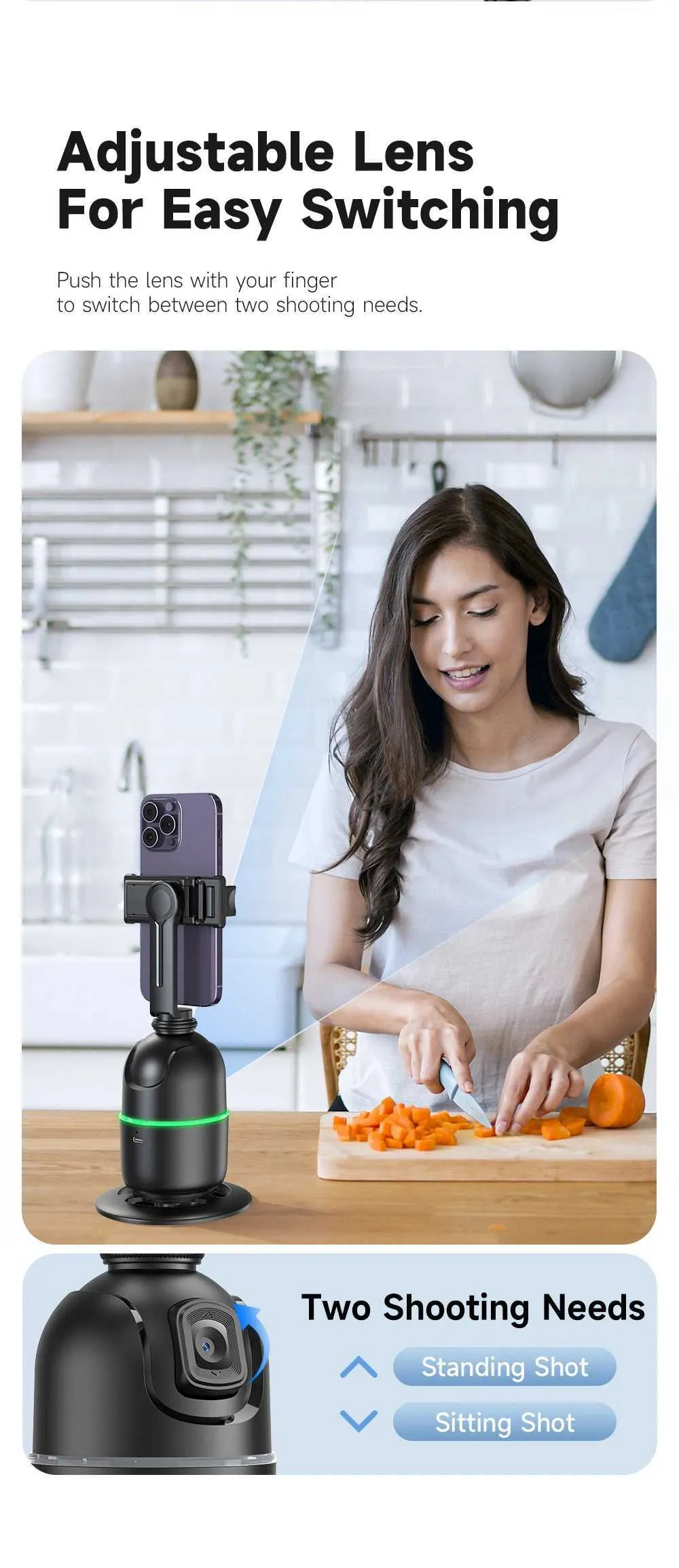 AI Tracking Gimbal Stabilizer Smartphone/CameraDesktop Cell Phone Holder360Rotation Selfie Stick Tripod For Video Photo_voghion.com