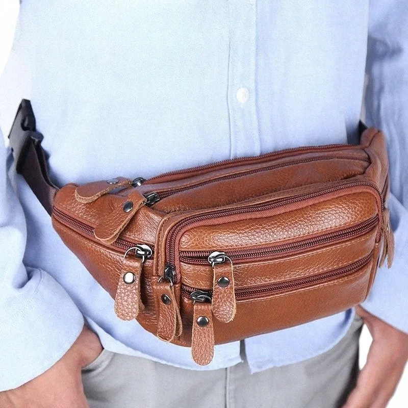 Large Capacity Genuine Leather Men's Waist Bag Waterproof Cowhide Fanny  Pack, Heavy Duty Work Belt Bag, Travel Hip Pouch