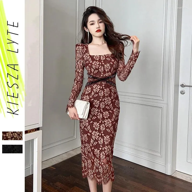 Lace hollow flared sleeves evening dress online