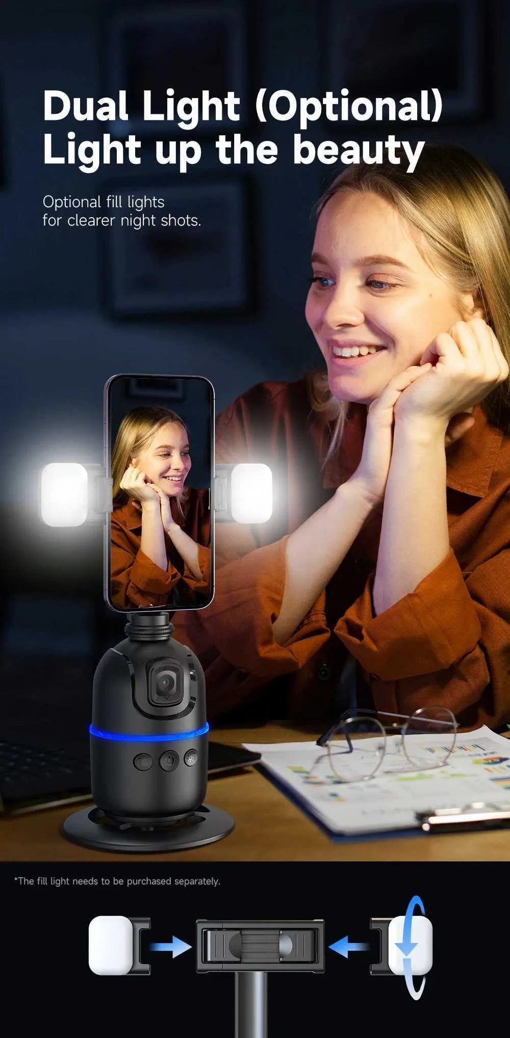 AI Tracking Gimbal Stabilizer Smartphone/CameraDesktop Cell Phone Holder360Rotation Selfie Stick Tripod For Video Photo_voghion.com
