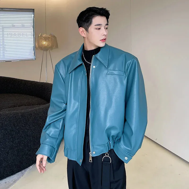 Retro Blue PU Leather Silhouette Mens Smart Jackets For Men Loose Fit Oversized Fit With Lapel And Zipper Perfect For Spring And Winter Style 0883 240724 From Jiu02 43.36 DHgate.Com