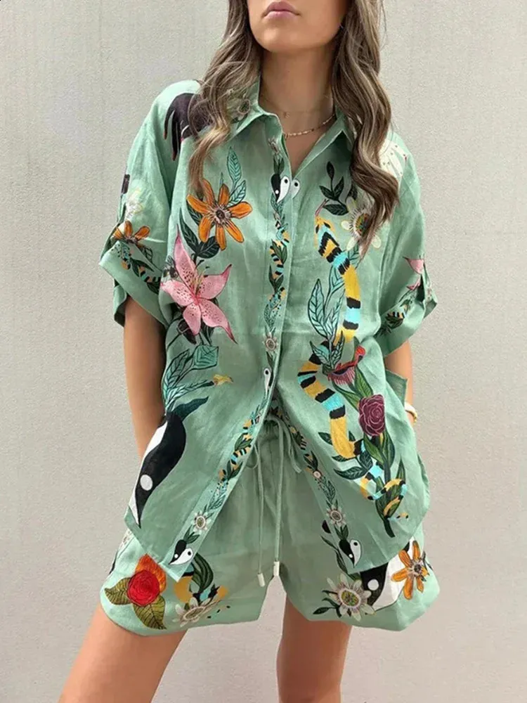 Ensemble été Femme 2 Pièces Chic - Chemise Manches Courtes Et Short Avec Poche - 5
