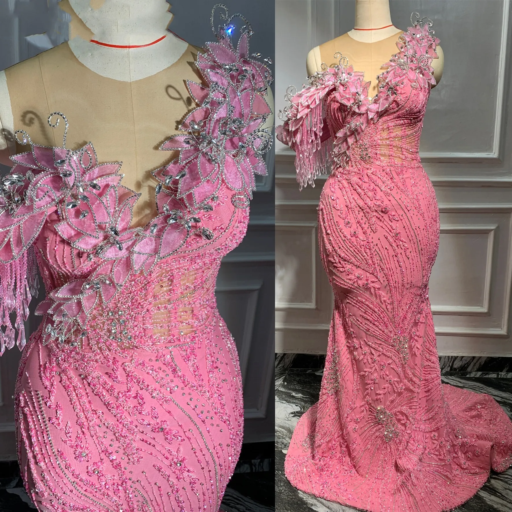 knee length dresses for ladies Beaded Halter Mermaid Dress by Ladivine CDS547 – ABC Fashion main image 1