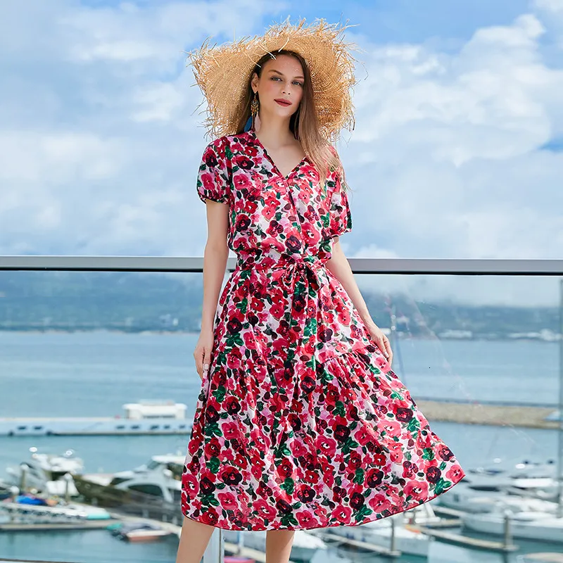 Womens Floral Print V Neck Beach Dress Loose Fit,... From Ddmymarket,  $30.44 In Bulk | DHgate.Com