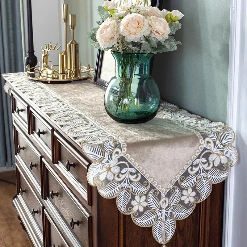 Embroidered Lace Round Tablecloth Table Cover Sideboard Placemat Table  Runner Coffee Golden Velvet 15.7  70.9 in from Dhgate Table Cloth - price  23.07