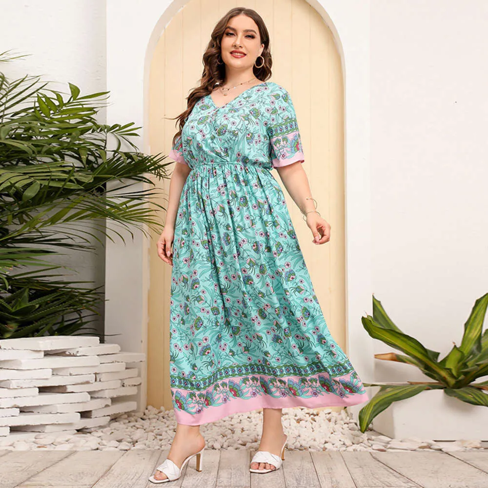 Plus Size Womens Loose V-Neck Chiffon Dress with High Waisted Floor-Length  Skirt in Cotton Blend from Dhgate Basic & Casual Dresses - price 19.08
