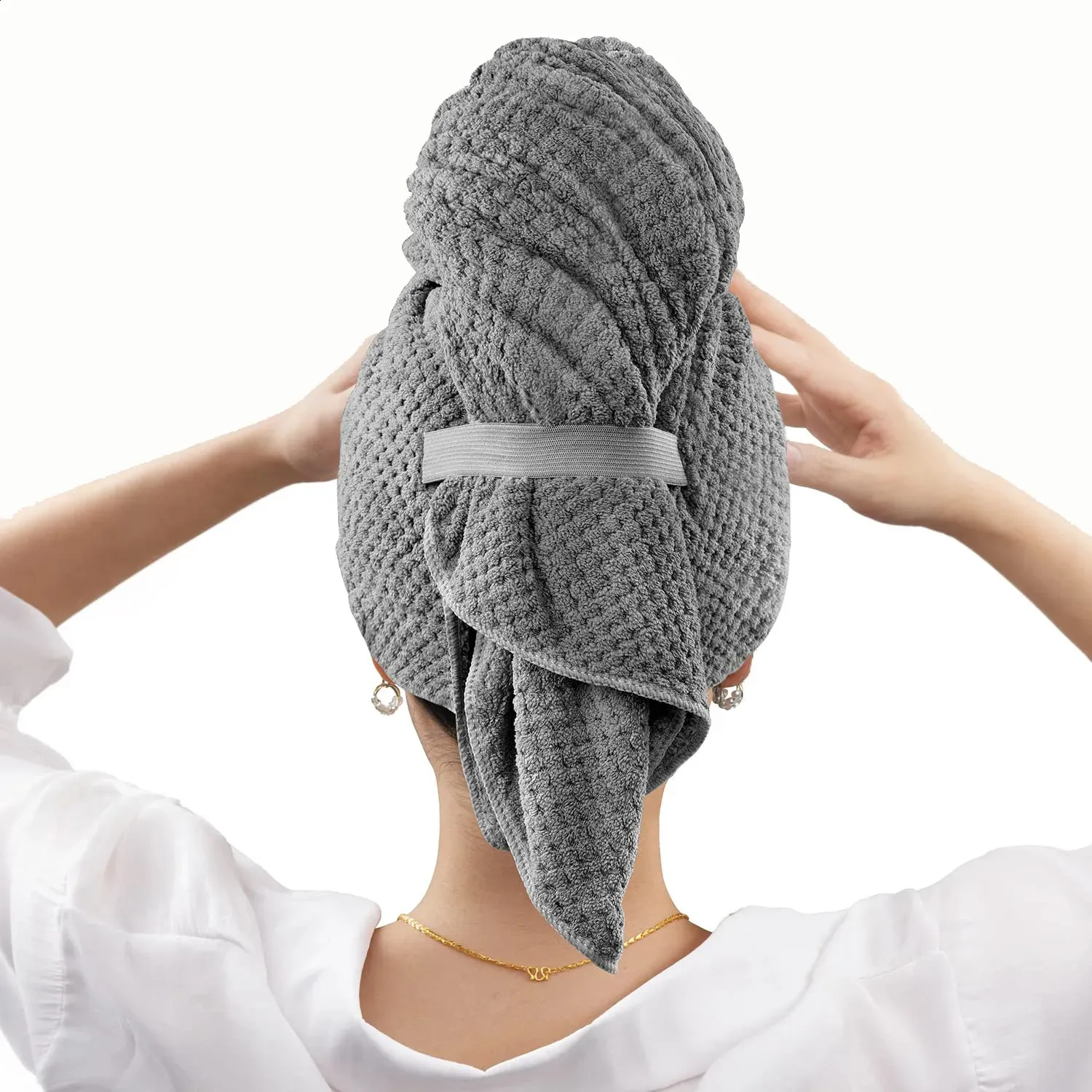 Microfiber hair towel with button hotsell