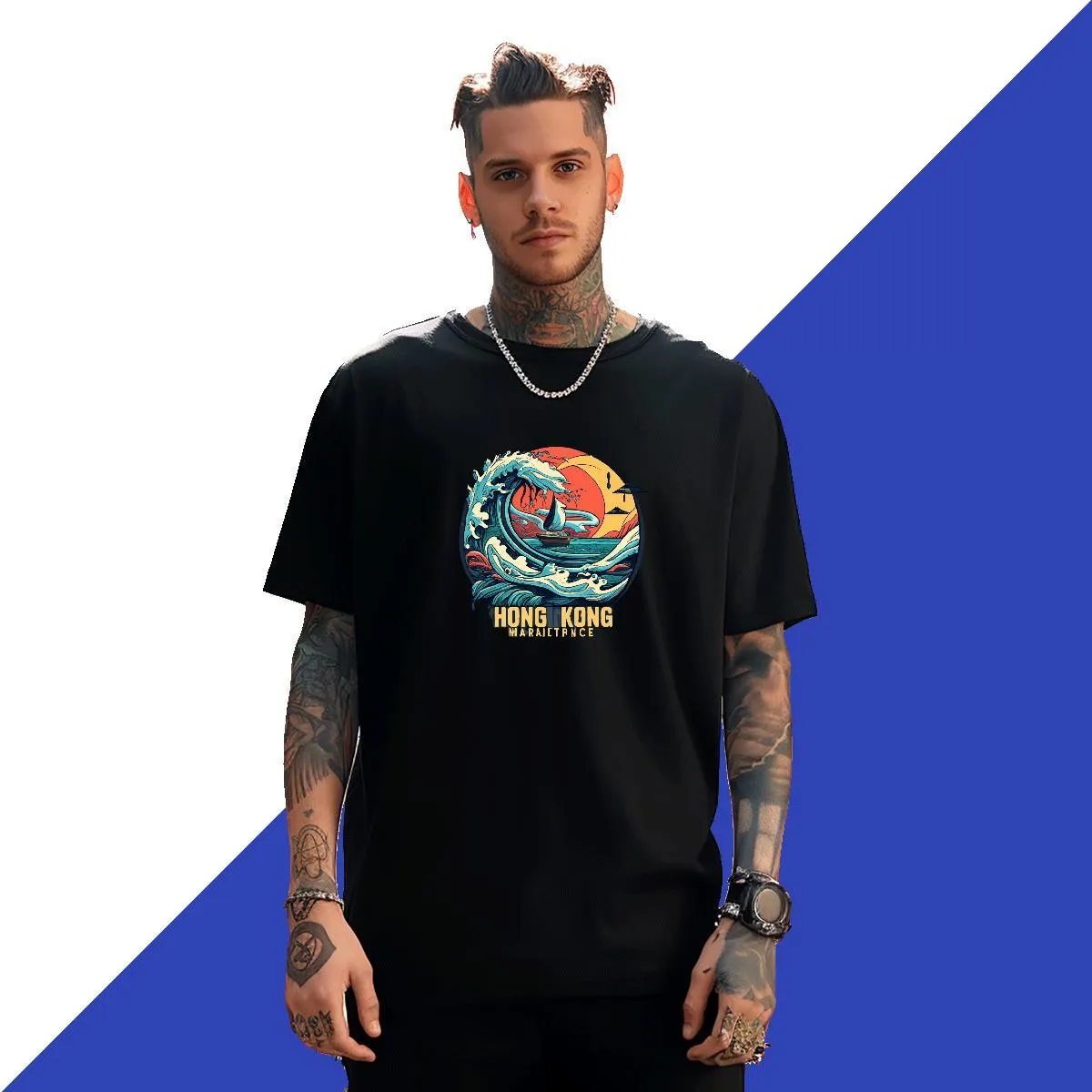 Cartoon wave print pullover sale