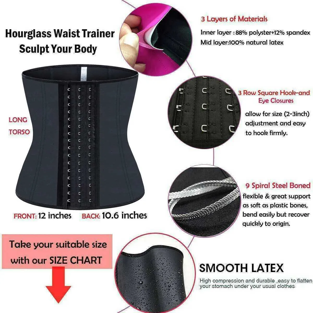 Fajas Colombianas Latex Waist Trainer Cincher – Long Torso Shapewear Girdle (Firm Control)