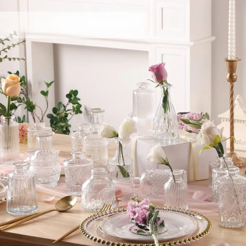 Jarrón De Flores, Juego De 12 Jarrones Pequeños De Cristal