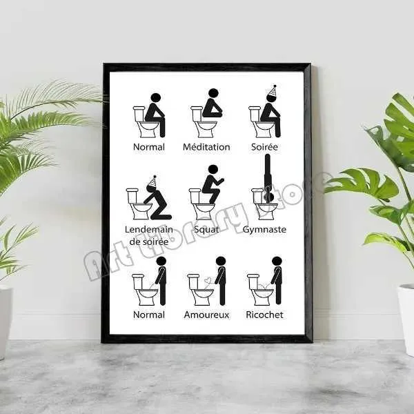 Poster Humoristique Salle De Bain Artpin® - Citation Drôle WC Invités - Format A4