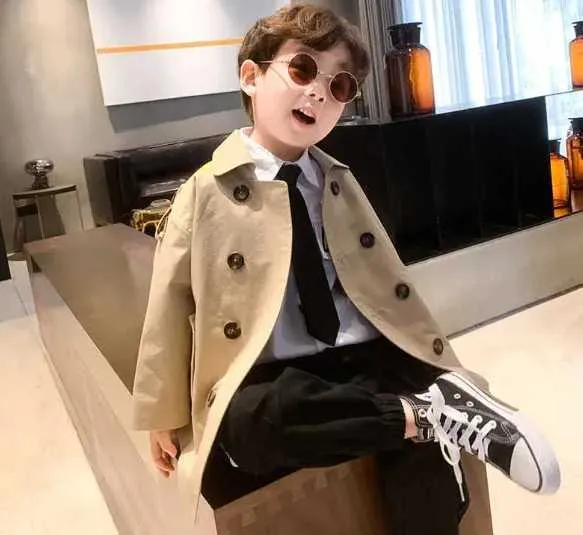 Boys New Overcoat Design Boys Classic Khaki Trench Coat Spring/Summer  Lightweight