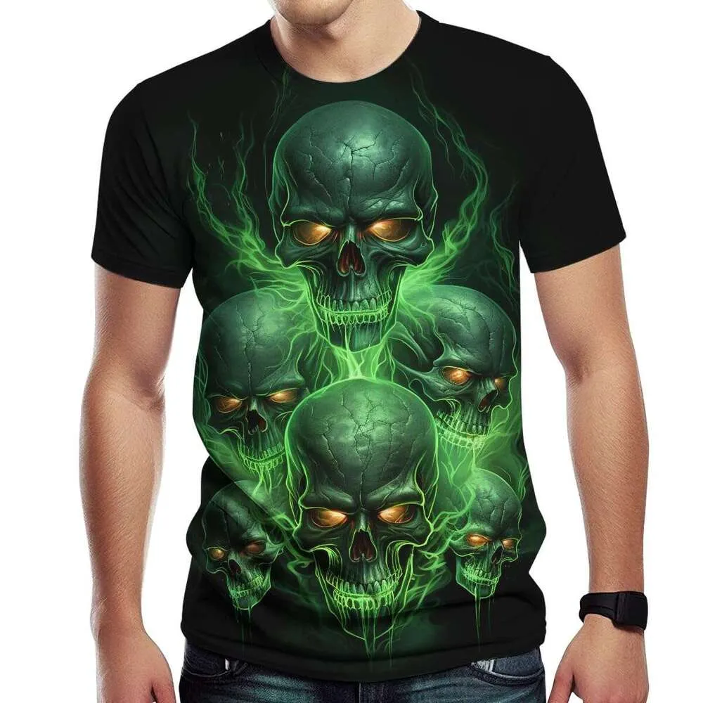 T Shirts For Men Novelity 3D Print Skull T Shirt Flame Skull