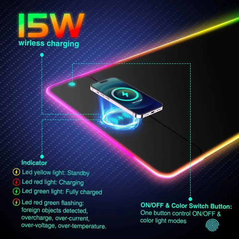 ALIENWARE 11 Color LED RGB Wireless Phone Charging Desk Mouse Pad-99