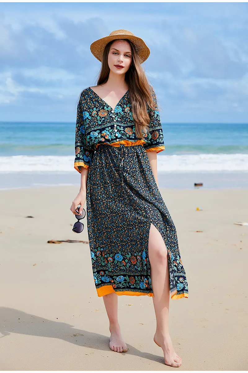 blue dress for baby girl PRETTYGARDEN Women's Fall Wedding Guest Dresses Boho Floral Long Sleev main image 0