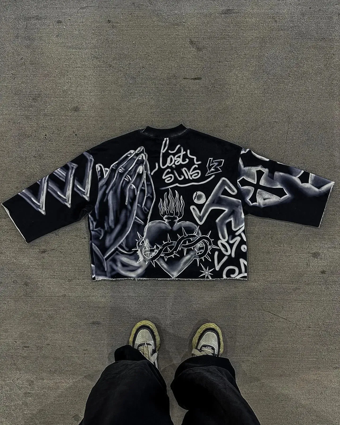 Gothic Hip Hop Graphic Full Print T Shirts For Men Y2k Retro Tie