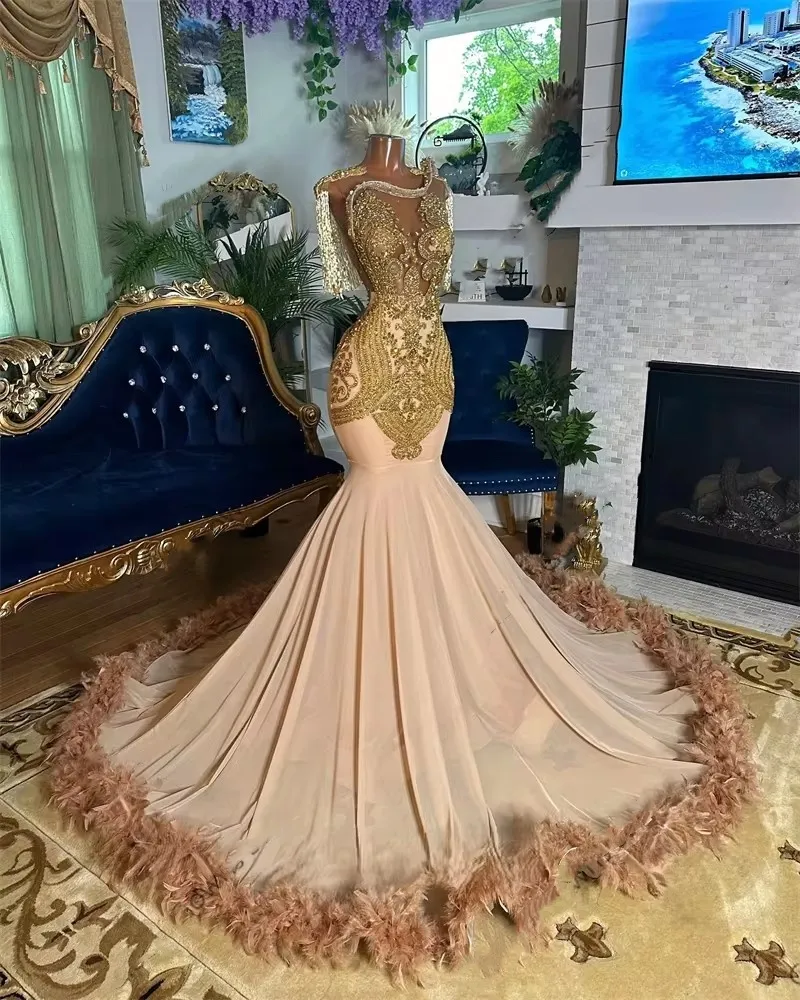 open lace back dress Andrea & Leo Couture A1116 Long Sheer Mermaid Feather Prom Dress Formal Gown 3D Lace 16 / Dusty Blue main image 0