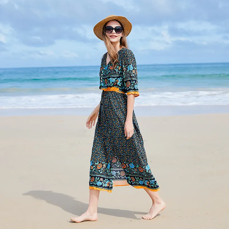 white christmas dresses White cotton beach dress and gold embroidery – Lindsey Brown main image 0