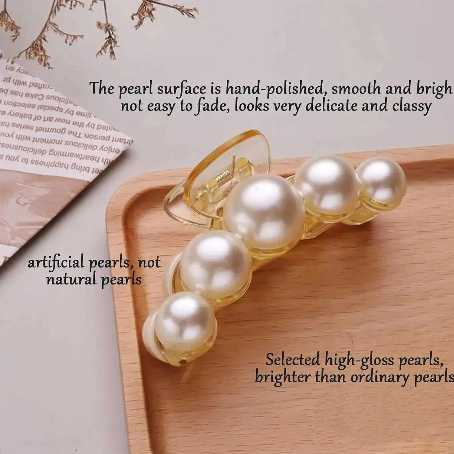 Pearl Hair Clips 4-Pack: Large, Strong Hold Claw Clips  display picture 1