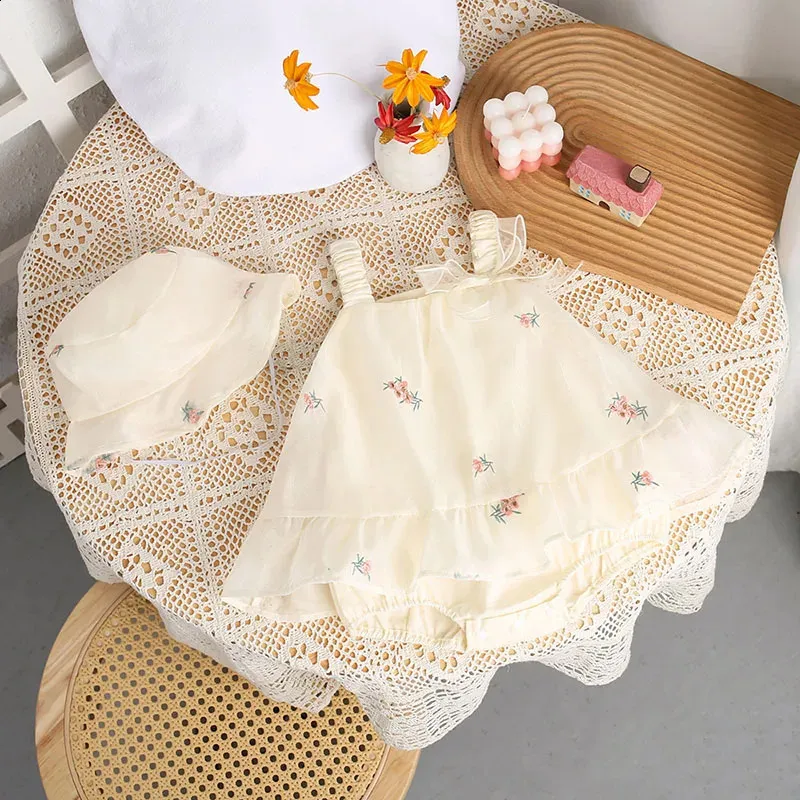 Baby Girl Summer Outfit: Floral Sling Bodysuit With Matching Hat