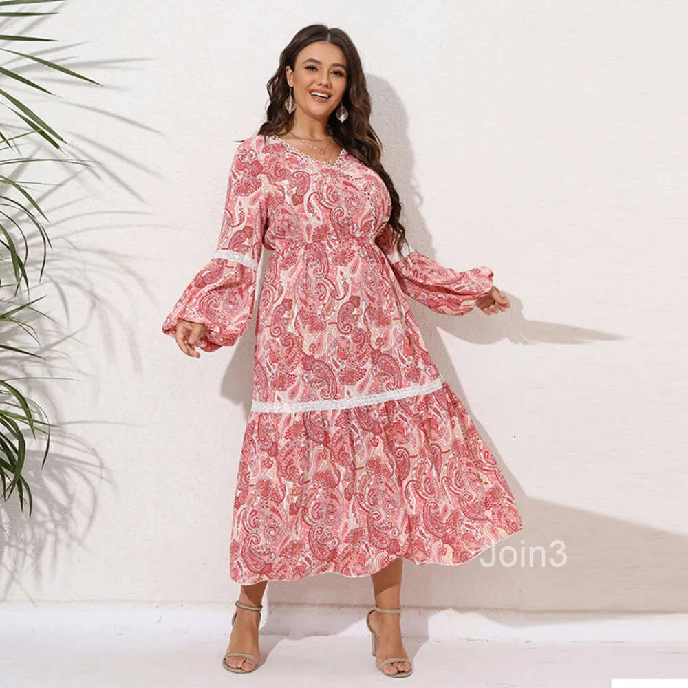 Plus Size Ethnic Maxi Dress with Lace V-Neck and Puff Short Sleeves  Floor-Length Princess Skirt from Dhgate Basic & Casual Dresses - price 32.17
