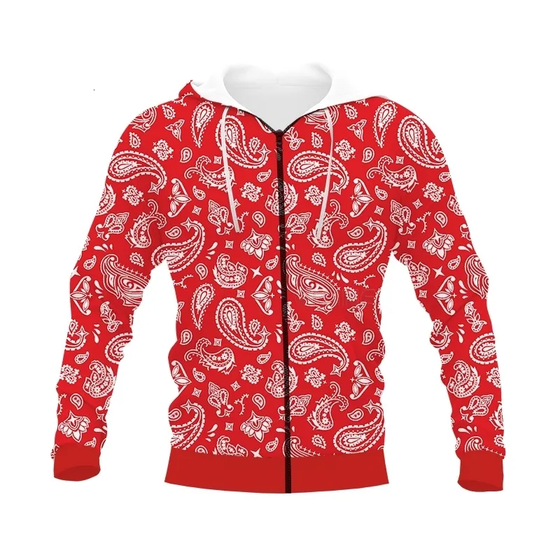 DHgate Paisley Print Zipper Hoodies Red Bandana Harajuku Streetwear S 7XL Apparel