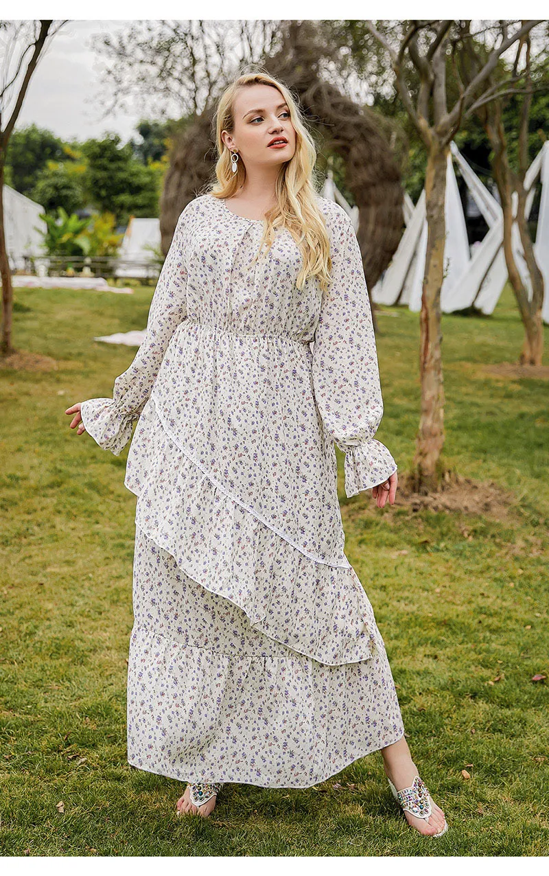 Plus Size Pencil Dress with Floral Print, Empire Waist, Crew Neck, Long Flare Sleeves, Ankle-Length for Women Autumn Outfit from Dhgate Plus size Dresses