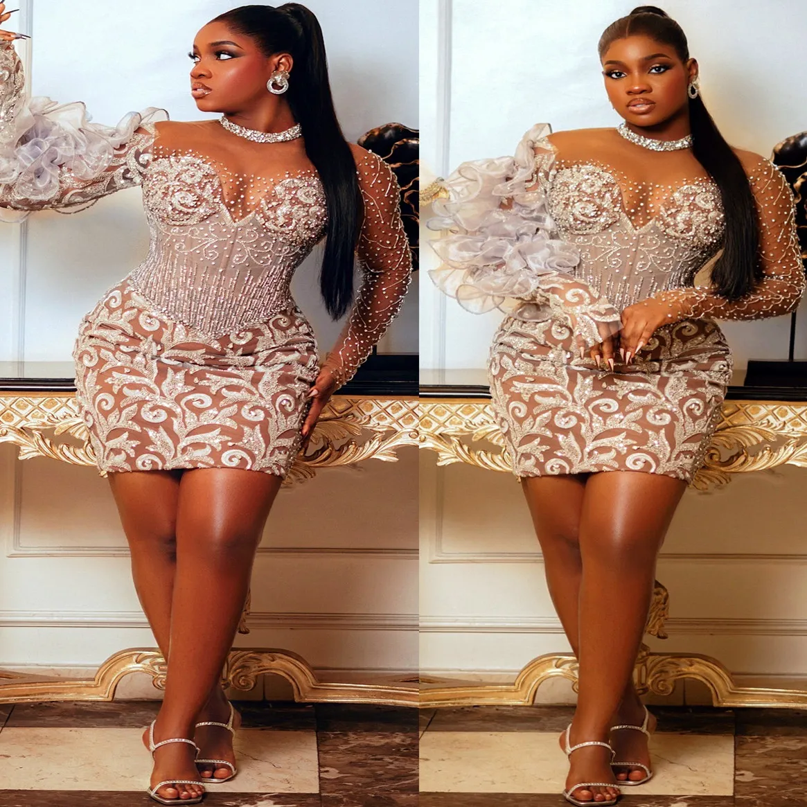 a line dress homecoming Ava Presley 28234 One-Shoulder Feather Slit Dress main image 0