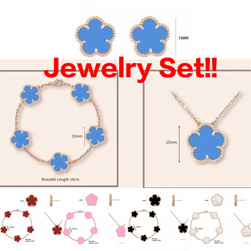 Pulsera De Collar De Trébol De Plata De Oro Rosa Con Pendientes De