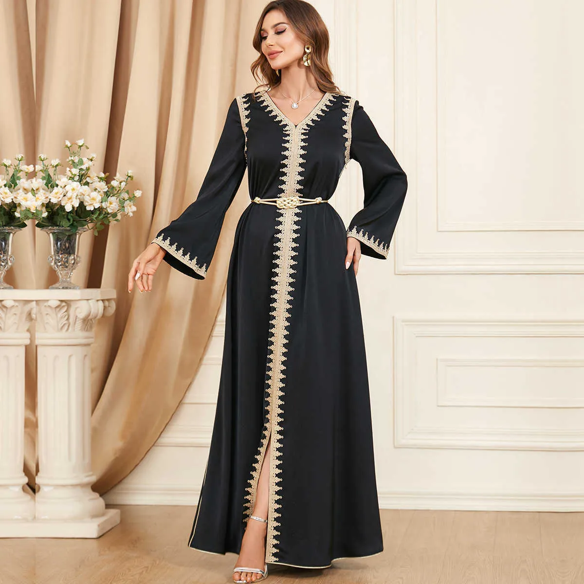 Runway Dresses 3307 Arab Muslim Womens Fashion Spring Autumn Polyester  V-Neck Lace Mini Dress from Dhgate Runway Dresses - price 19.99