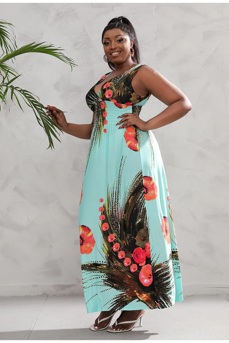 Boho Hawaiian Maxi Dress Plus Size Formal Dress Plus Size Abstract Print  Maxi Dress Island Vibes