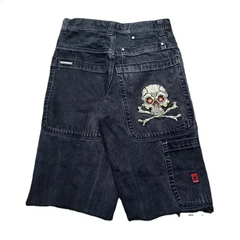 2024ホワイトタイガー刺繍JNCOバギージーンズショーツ、ルーズ