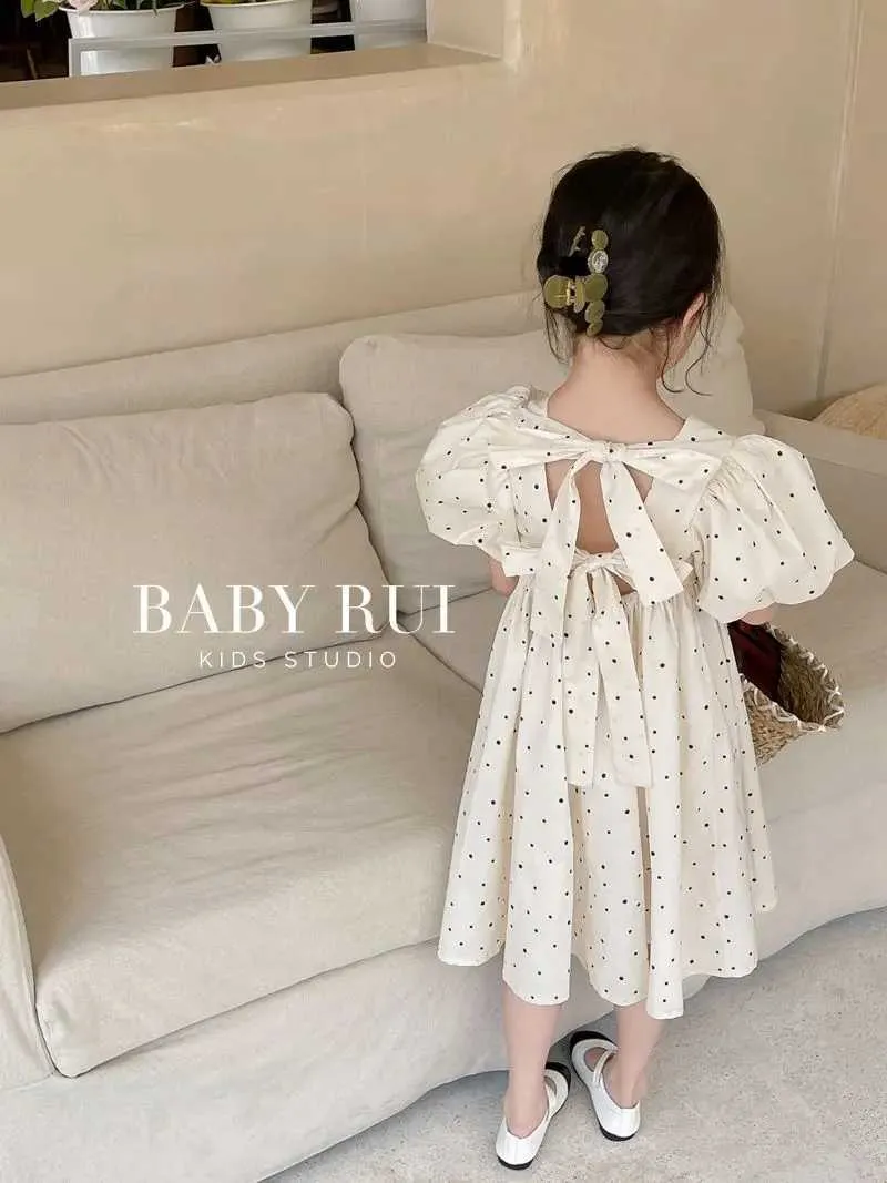 Girls Korean Version Backless Dress Summer White Bubble Sleeve Crew Neck  Casual Fit from Dhgate Girl's Dresses - price 11.77