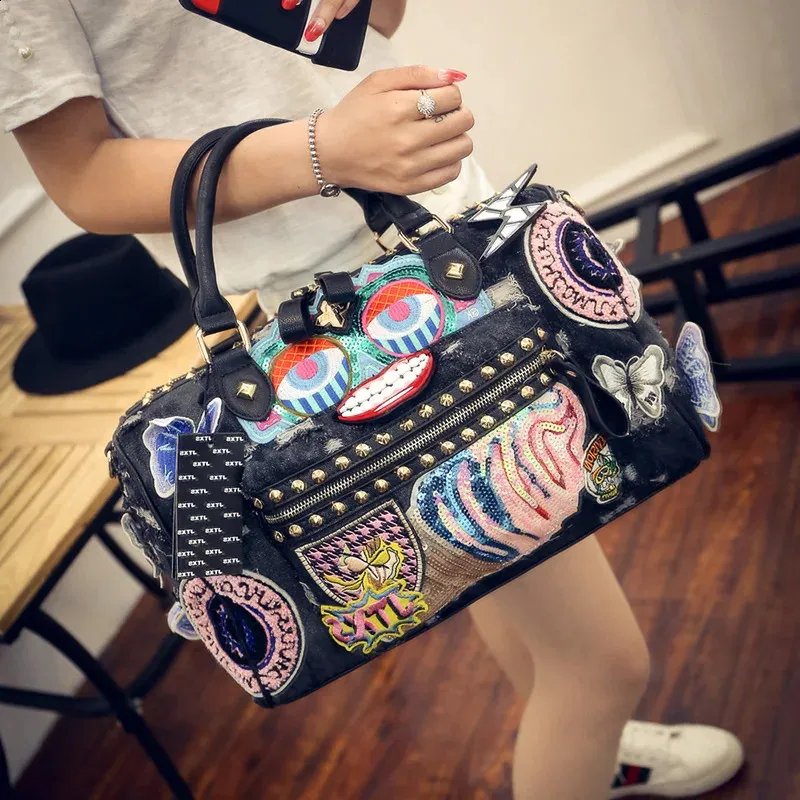 Rock Style Fashion Tote Women Denim Handbags Casual Shoulder Bags